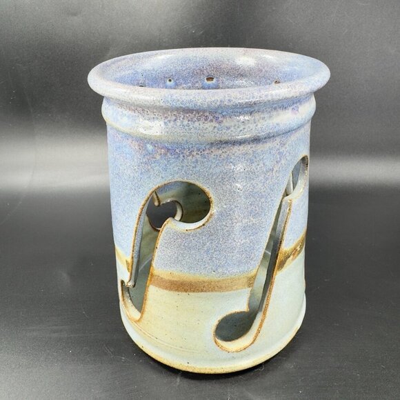 Vintage Red Rock Pottery Stoneware Tea Light Holder Votive Hand Carved Signed - Picture 12 of 13